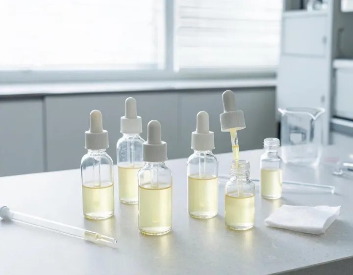 Retinol Serum Sourcing on a cosmetics bench, illustration only
